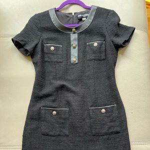 Karl Lagerfeld Leather Trim Short Sleeve Fully Lined Tweed Dress.